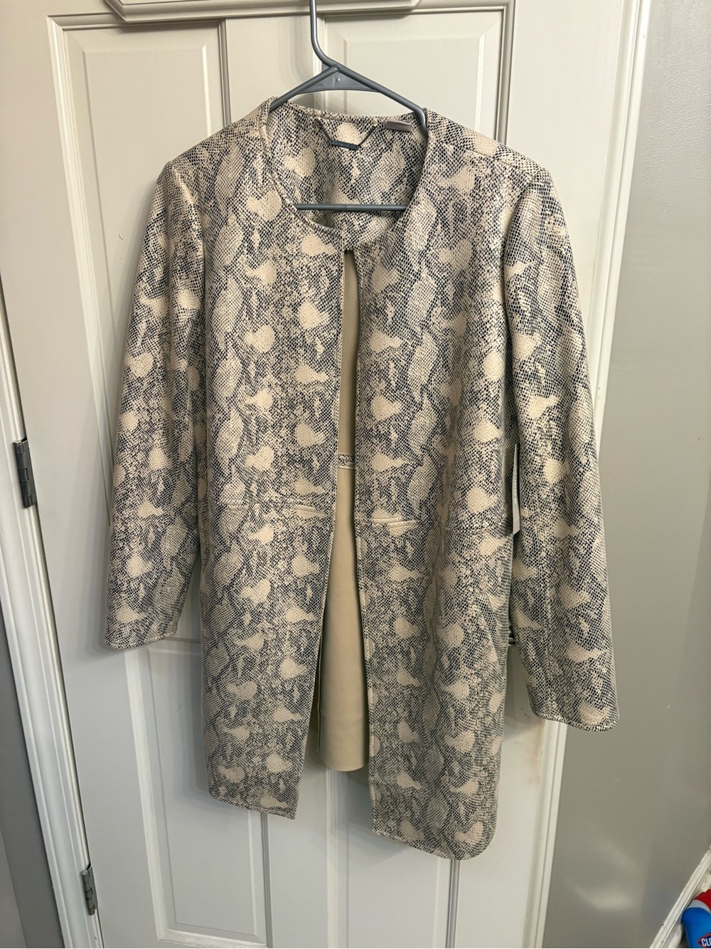 Chico's Beige and Gray Snake-Print Trench Coat